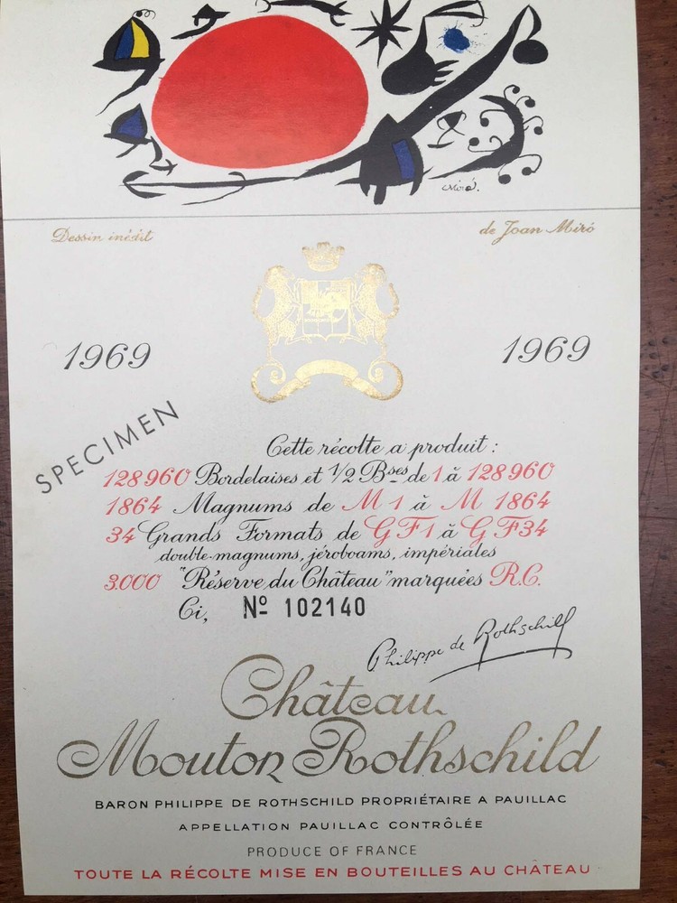 The 1969 Chateau Mouton Rothschild (Specimen) – Label By: Joan Miro