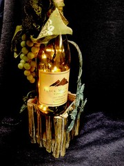 Wine Bottle Light / Nightlight / metal and wood basket Black Mountain Vineyard