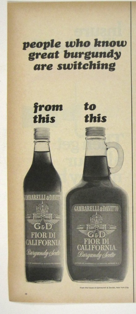 Gambarelli Davitto G&D Fior Di California Burgundy Secco Print Ad Vintage 1960s