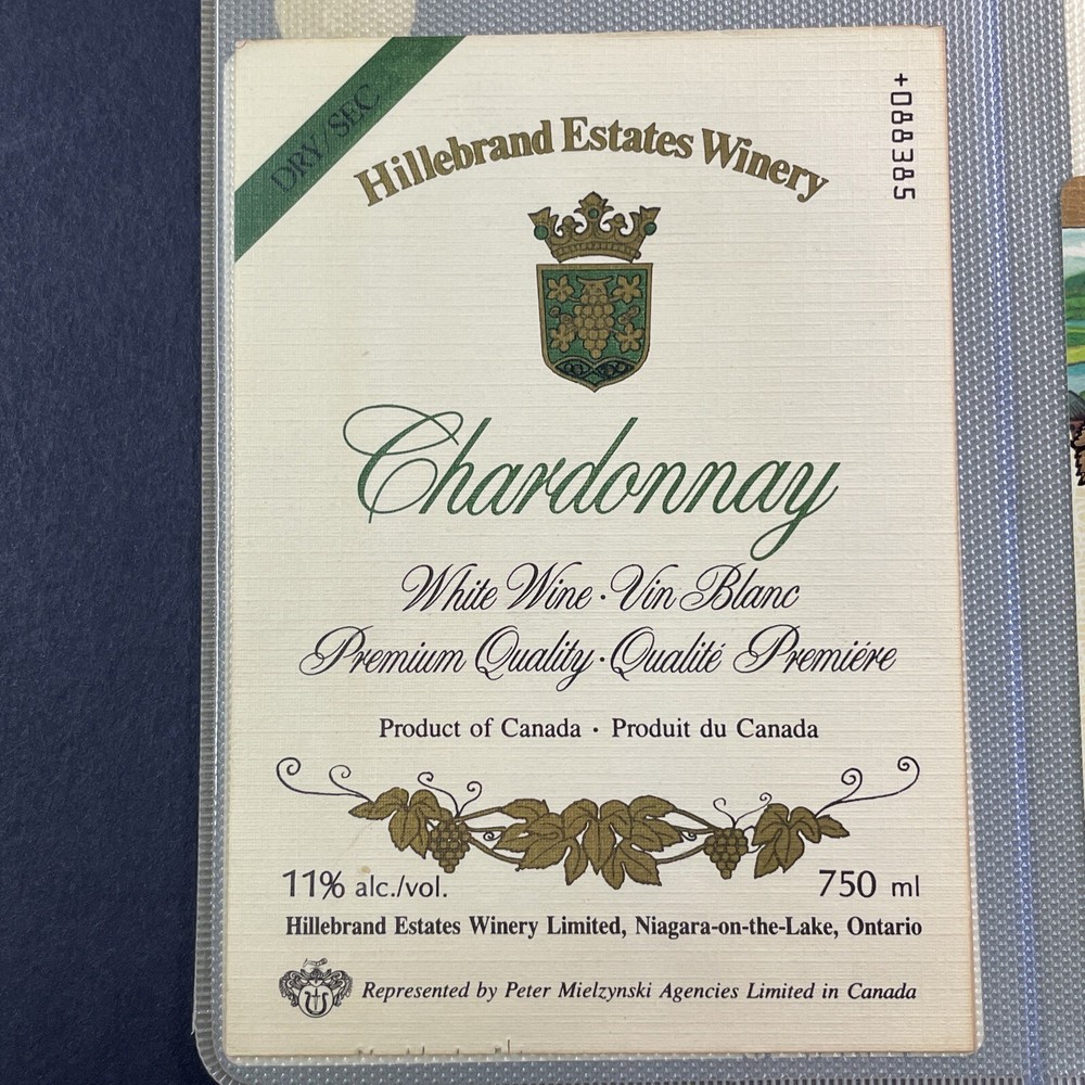 Vintage 1983 Hillebrand Estates Chardonnay Wine UNUSED Paper Label Q108