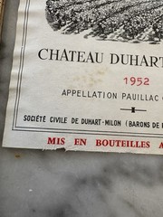 VTG Chateau Duhart-Milon 1952 Wine Label Grand Cru Classe Barons De Rothschild