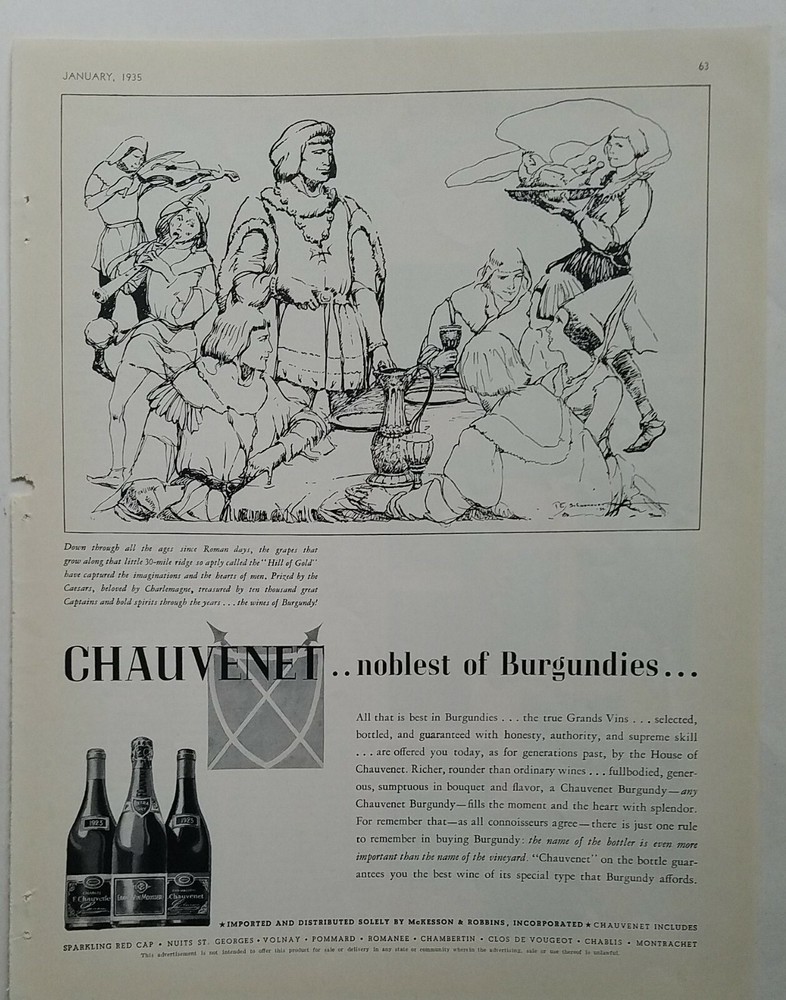 1935 Chauvenet Burgundy wine Roman Hill of gold vintage art ad
