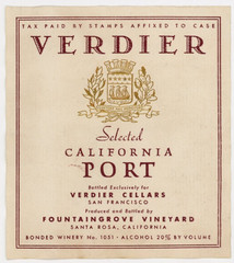 1930s Verdier California Port Wine Label Fountain Grove Vineyard Santa Rosa #DL