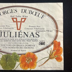 VINTAGE FRENCH WINE LABEL Georges Duboeuf BEAUJOLAIS FRANCE FLOWERS Slocum WINE