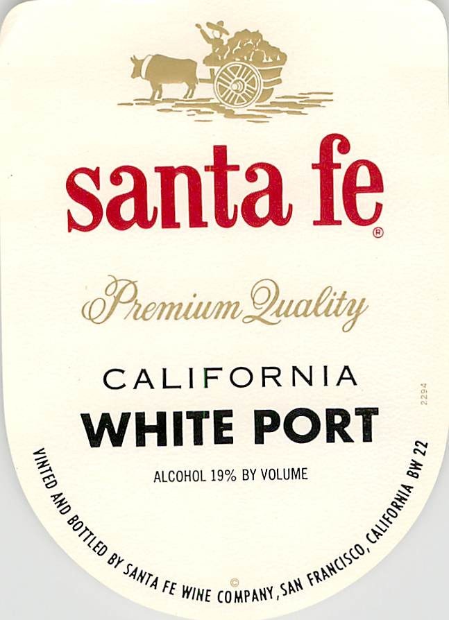 Santa Fe California White Port 1970s 1980s Vintage Wine Label