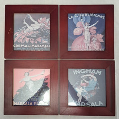 4 Wood Framed Vintage Wine Women Ad Prints Marsla Florio La Chablisienne 8×8&Prime;