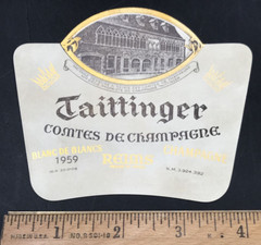 VTG 1959 Taittinger Reims Comtes de Champagne Blanc de Blancs Wine Bottle Label