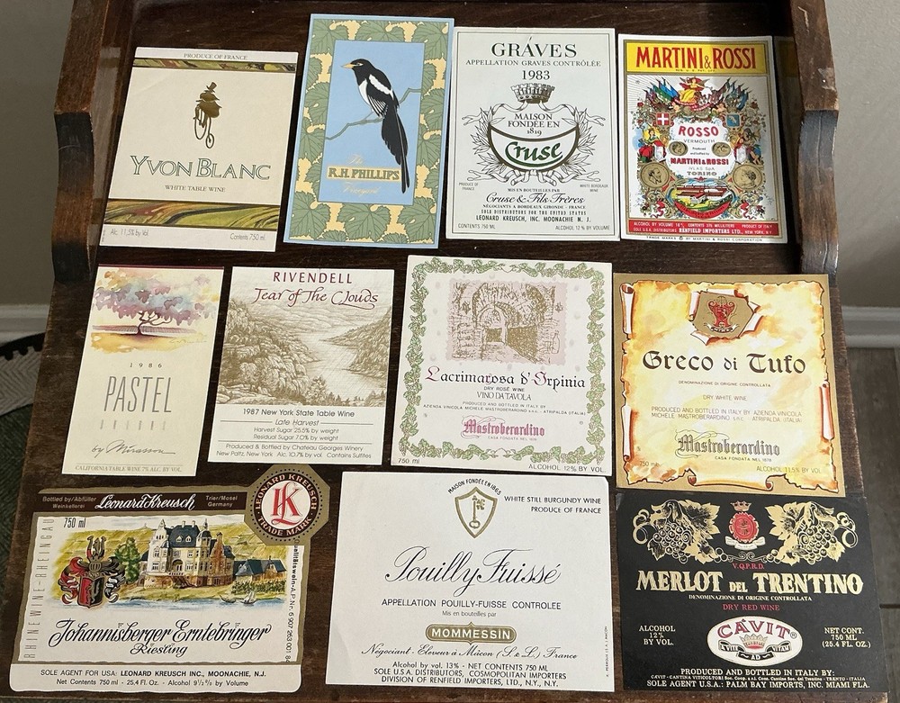 Vintage Wine Labels Lot France Italy Germany Martini Rossi Graves Riesling NOS