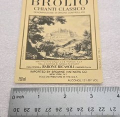 BROLIO CHIANTI CLASSICO ~ITALIAN WINE BOTTLE LABEL 750ml ~ 3.5&Prime;x5&Prime; ~ NOS