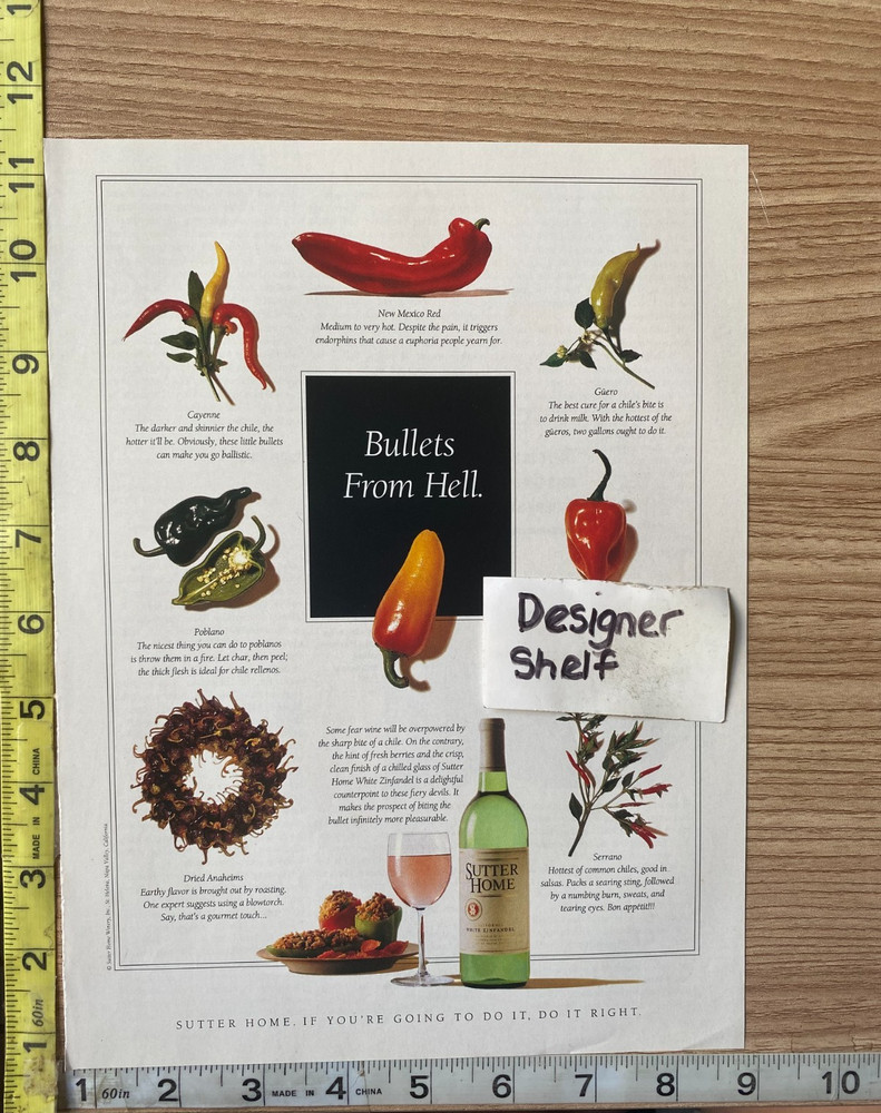 Sutter Home Wine Bullets From Hell Hot Peppers 1993 Print Advertisement