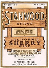 C1930S STANWOOD WINE BOTTLE LABEL MADERA CALIFORNIA ORIGINAL VINTAGE SHERRY