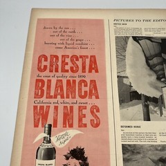 1944 Cresta Blanca Wines Vintage Print Ad 5.5&Prime;x14&Prime; bottle ripe California wine