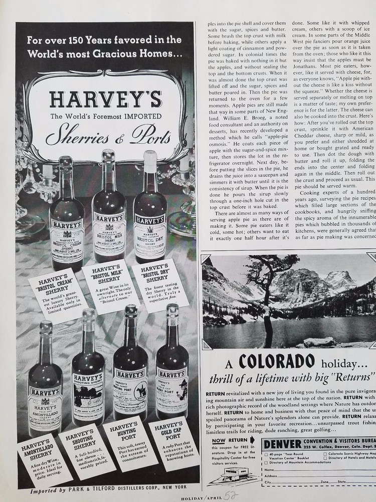 1952 Harveys Imported Ruby Port Wine Bristol Cream Milk Dry Sherry Vintage Ad