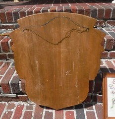 VINTAGE BODENHEIM A/RHEIN GERMANY, LARGE HEAVILY CARVED WOOD CITY SEAL SIGN.
