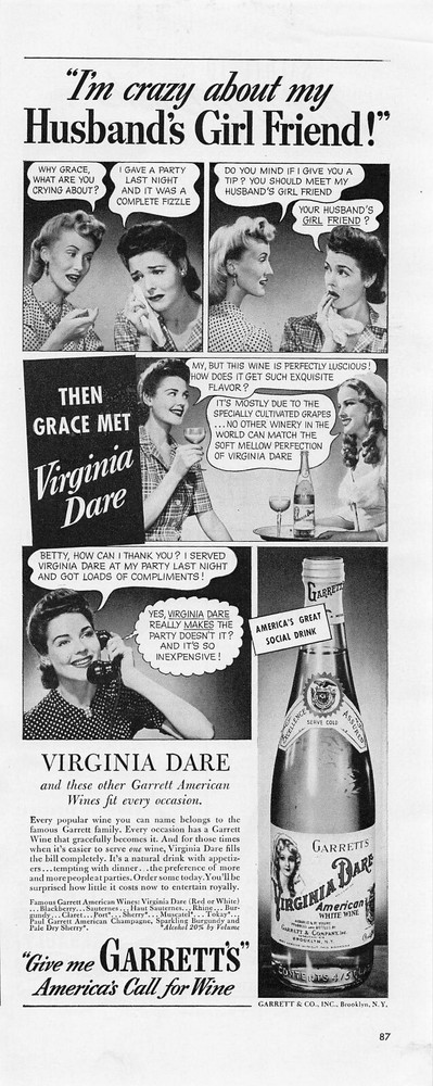 Garretts Virginia Dare Wine Print Ad Vintage Advertisement Brooklyn NY 1941