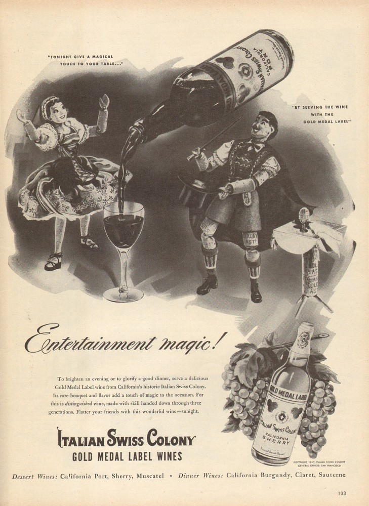 1947 vintage Ad Italian Swiss Colony California Wines Art Marionettes 090216
