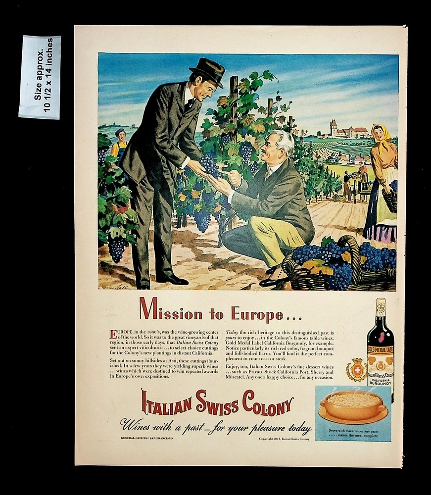 1945 Italian Swiss Colony California Burgundy Wine Europe Vintage Print Ad 33942