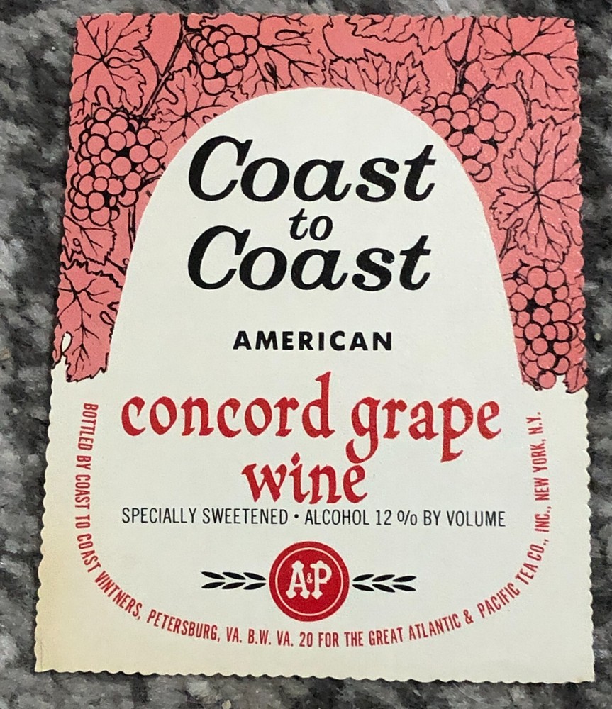 Vintage Coast to Coast Concord Grape Wine Label 1950s Petersburg NOS Vintage