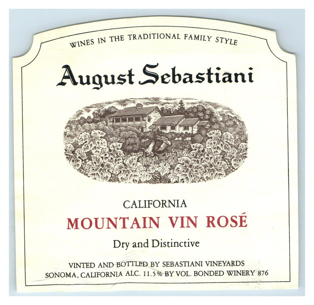 1980&rsquo;s Sebastiani Vineyards Mountain Vin Rose California Wine Label Original S8