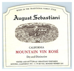 1980&rsquo;s Sebastiani Vineyards Mountain Vin Rose California Wine Label Original S8