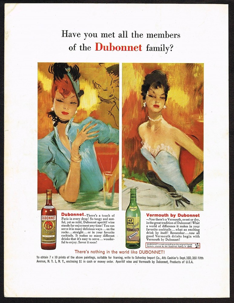 1960s Vintage Dubonnet Wine Vermouth Liquor Retro Bar Decor Art Print Ad