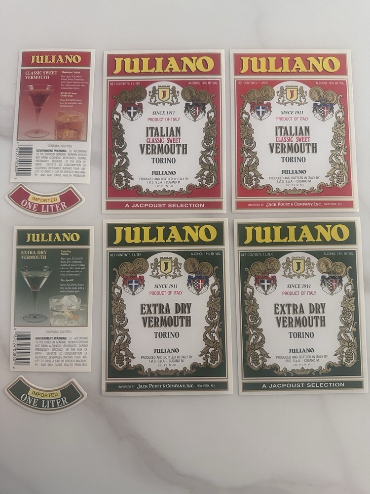8 – Vermouth Labels Juliano Vermouth Torino Italy Labels