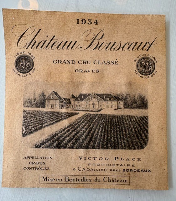 Vintage 1934 Chateau Bouscard Wine Bottle Label Original