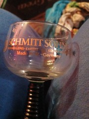 2 Vintage Schmitt Sohne Wine Goblet Cordial Glasses Clear Green Stem West German