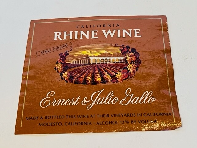 Wine Label vtg advertising ephemera Liquor sign California CA Rhine Ernest Julio