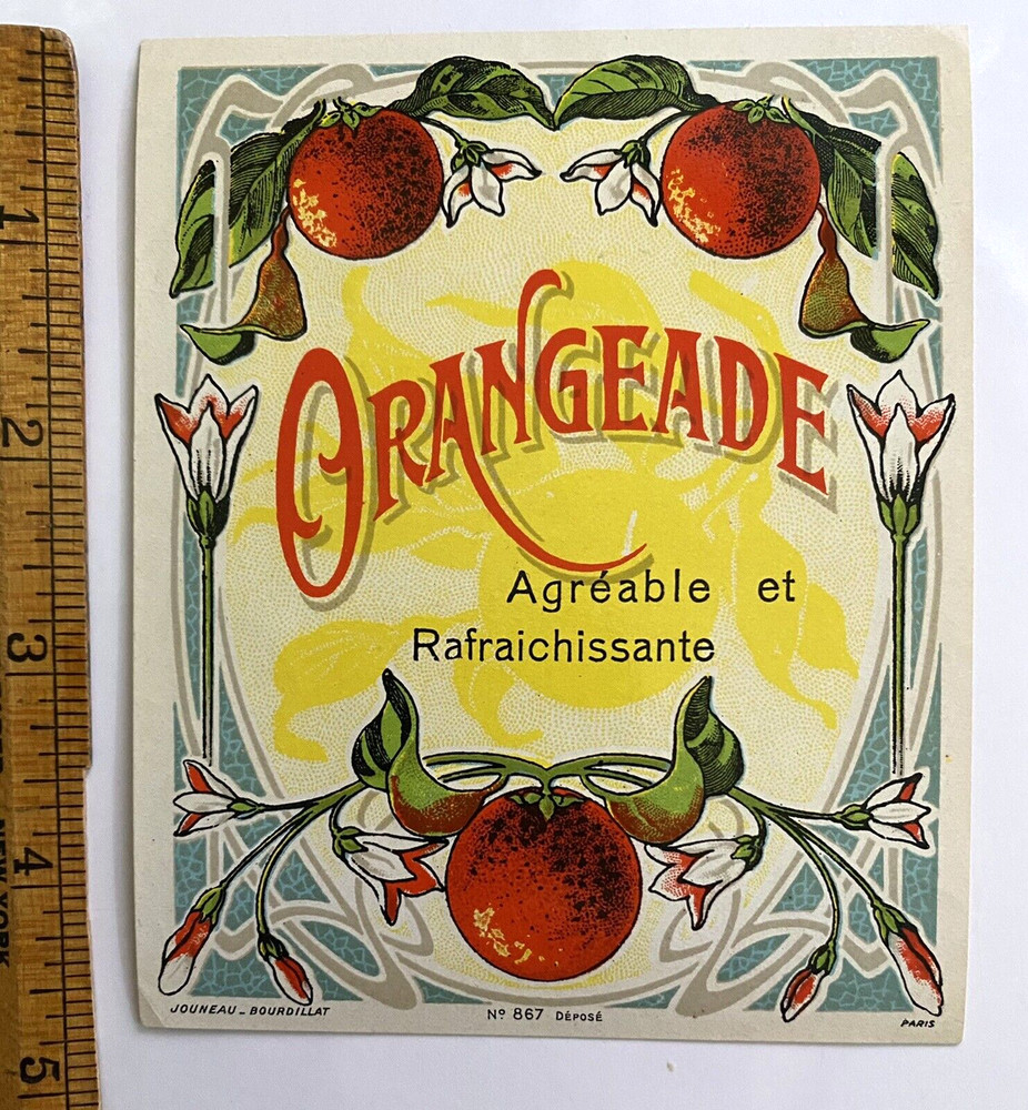 Vintage 1920s French Orangeade Label, « Agreable et Refrachissante », Litho Paris