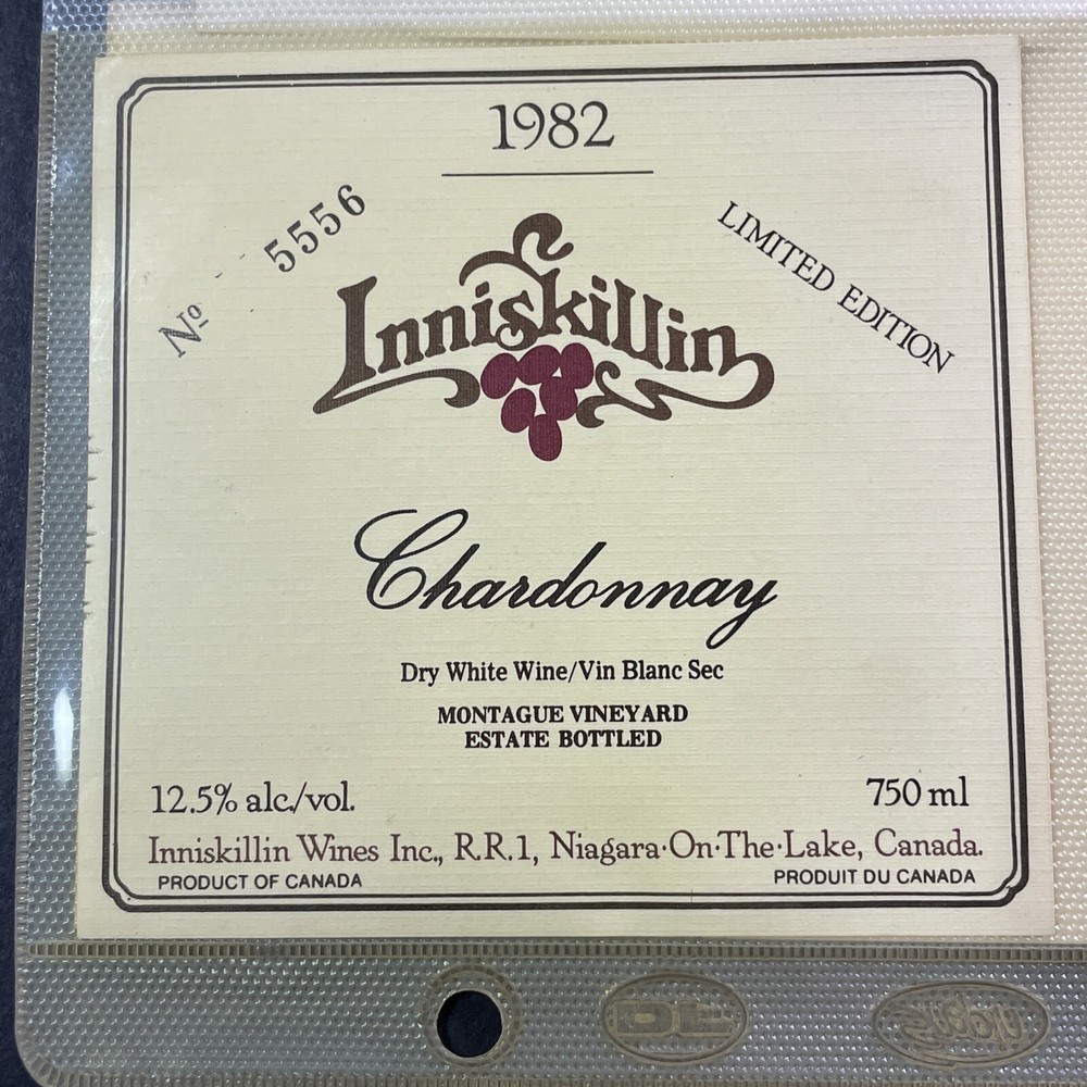 Vintage 1982 Inniskillin Winery Chardonnay Wine UNUSED Paper Label Niagara Q87