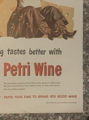 1949 Petri Dry Sherry Postcard Cowboy Mouse Wine & Cheese San Francisco VTG 40s