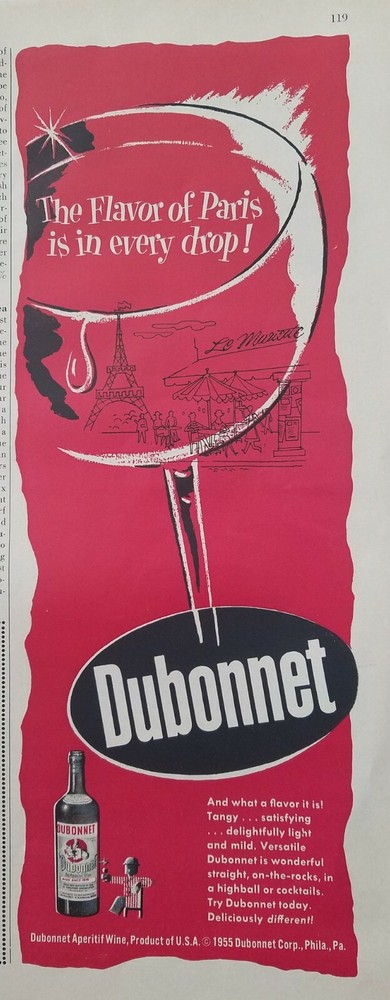 1955 Dubonnet red wine flavor of Paris in every drop vintage cocktail ad
