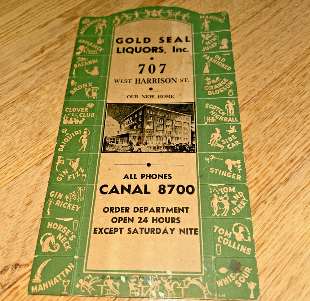 1940s GOLD SEAL LIQUORS, 707 WEST HARRISON, CHICAGO Promotional Card