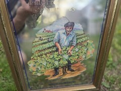 B & G BARTON & GUESTIER WOOD FRAMED BAR MIRROR FRENCH WINES « SPRING FLOWERING »