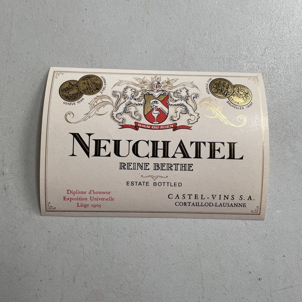 Vintage Wine Bottle Label — Neuchatel Reine Berthe Estate Bottled