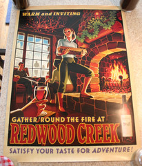 Redwood Creek Wine Poster 18 x 24 Fireplace Hearth Cabin Warm Inviting