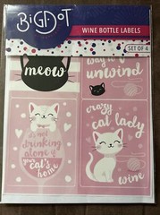 Cat and Pink Wine Bottle Labels *4 Included