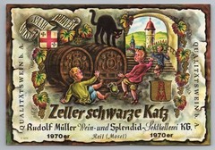 1970 Zeller Schwarze Katz German Wine Bottle Label Children Black Cat