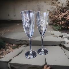 Perrier Jouet White PJ Champagne Flutes – Set Of 2 (Rare Find)