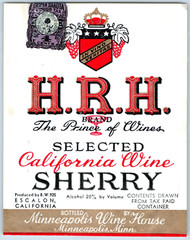 1920s-30s H.R.H. California Wine Sherry Escalon Label WL2