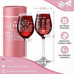 75th Birthday Gifts for Women, 1951 Vintage 18 oz Stemmed Wine Glass, Back in…