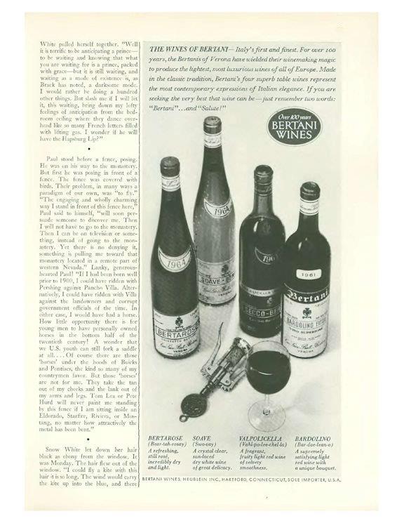 1967 Bertani Wines PRINT AD 1964 Bertarose, Soave – 1961 Valpolicella, Bardolino