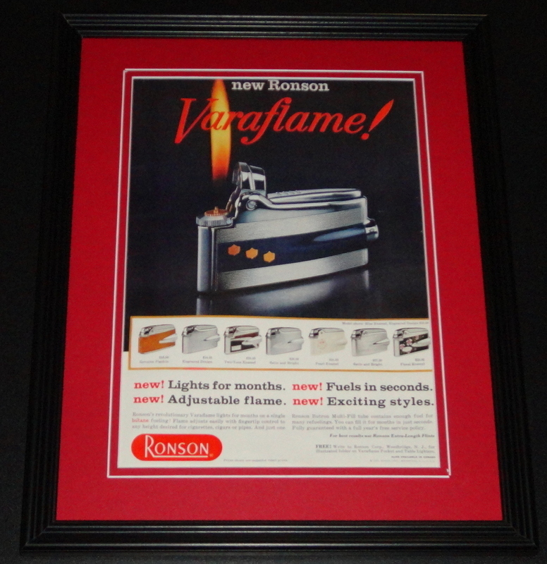 1959 Ronson Varaflame 11×14 Framed ORIGINAL Vintage Advertisement