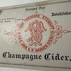 Antique Champagne Cider Label Theodore Stewart John Warren NY Vtg Est 1861
