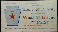 1900 antique HOLLENBACH DIETRICH WINES & LIQUORS reading pa dealers Ad Card