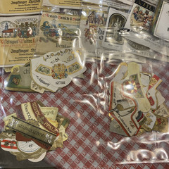 Lot of over 60 Vintage 1960-70 German French Wine Bottle Labels in Plastic