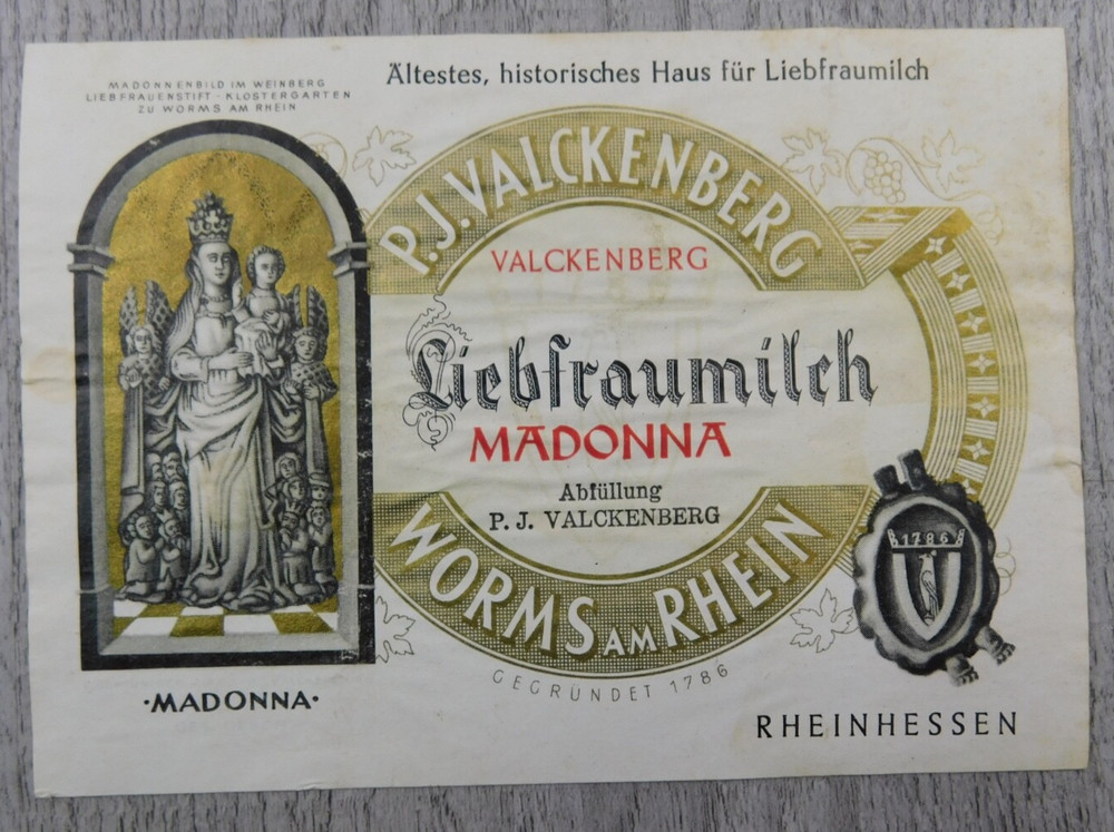 P.J. Valckenberg Worms Am Rhein Liebfraumilch Germany Vintage Wine Label Winery
