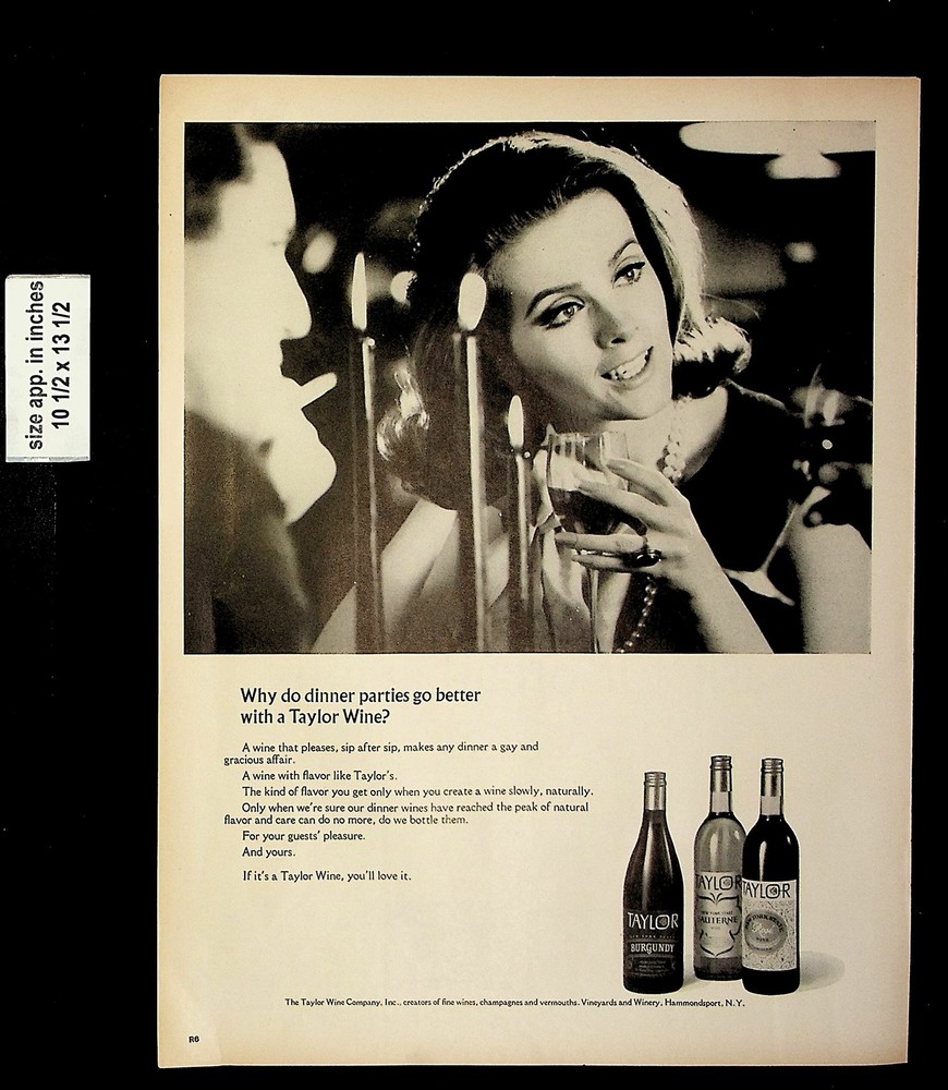 1965 Dinner Parties Taylor Wine Vintage Print Ad 19418