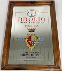 VINTAGE BROLIO CHIANTI CLASSICO WOOD FRAME MIRROR WINE BAR SIGN DECOR